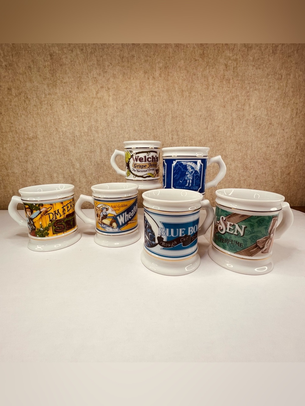 Vintage VTG Franklin Corner Store Nostalgic Porcelain Collector Mugs, Set of 6